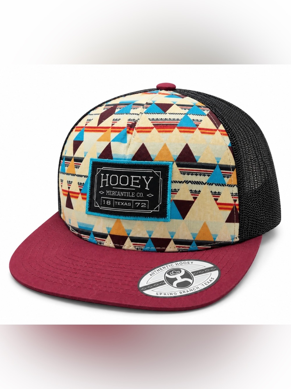 Hooey Mercantile Trucker Hat Snapback Aztec Geometric Maroon Black Cap